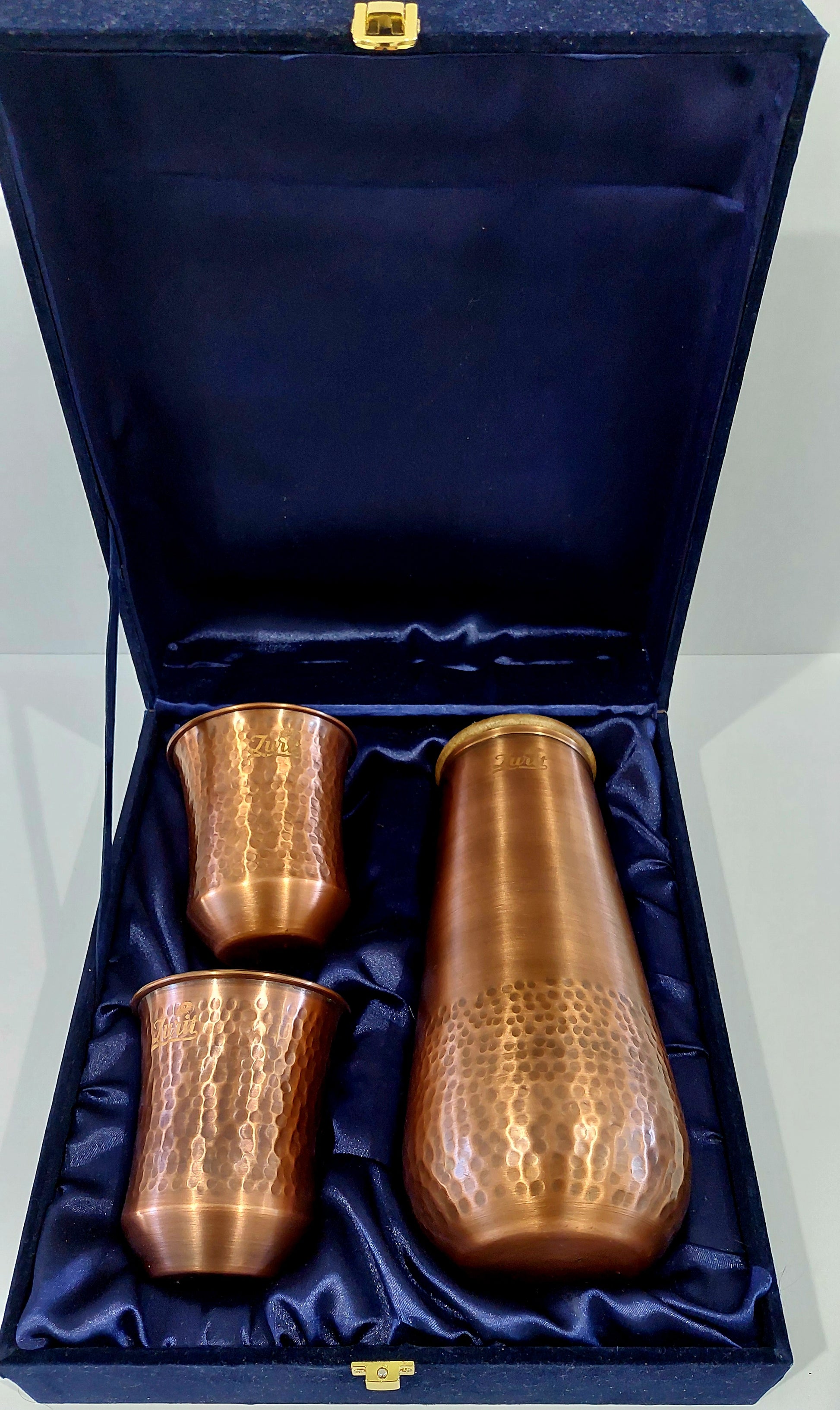 Luxury Dark Antique Copper Bottle Set with Wooden Lid & Matching Cups Zurit Enterprise Pty Ltd