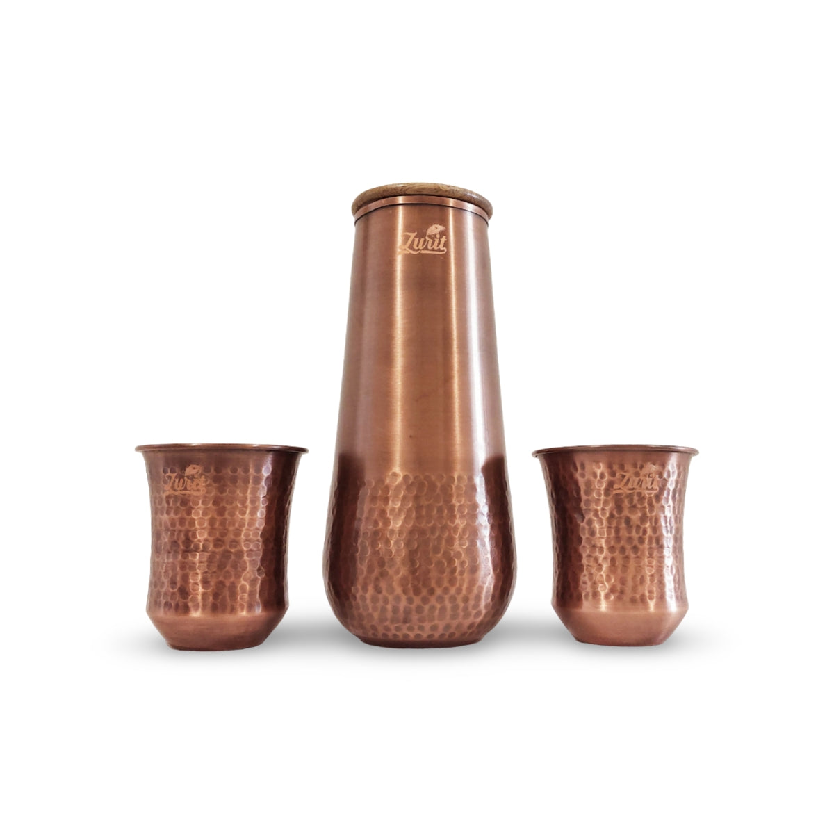 Luxury Dark Antique Copper Bottle Set with Wooden Lid & Matching Cups Zurit Enterprise Pty Ltd