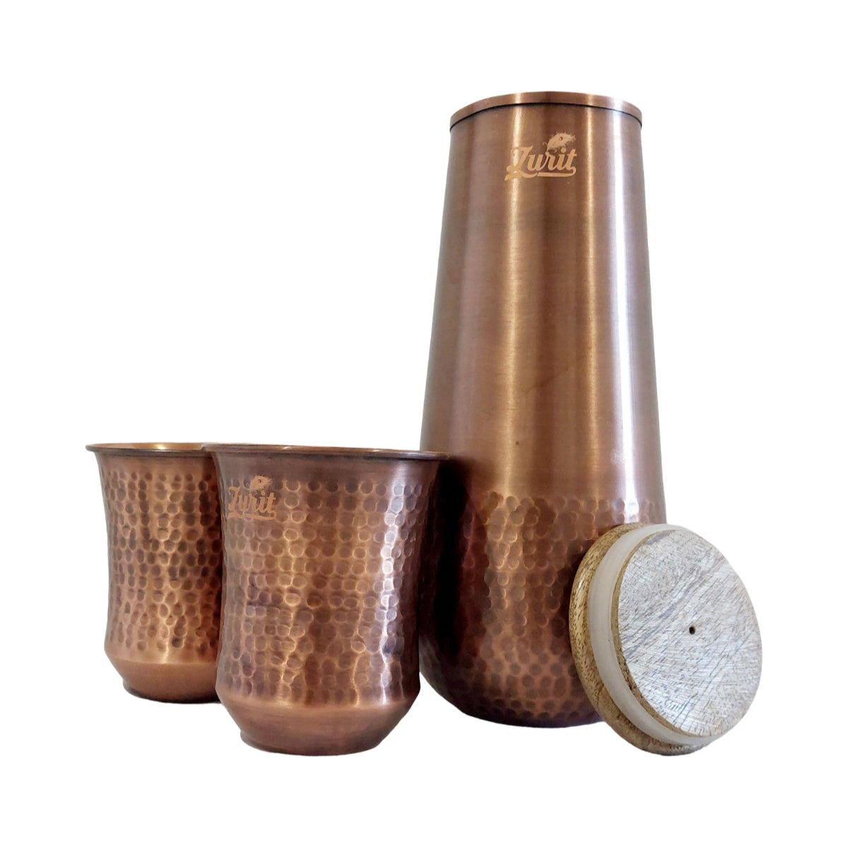 Luxury Dark Antique Copper Bottle Set with Wooden Lid & Matching Cups Zurit Enterprise Pty Ltd