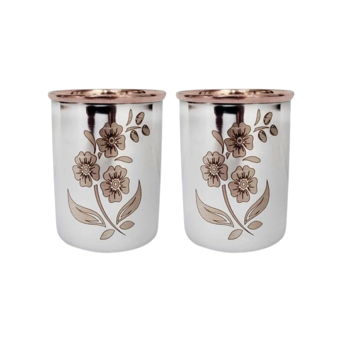 Steel-Finish Copper Cup – Floral Laser Design 300ml Zurit Enterprise