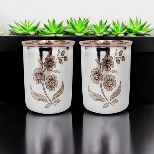 Steel-Finish Copper Cup – Floral Laser Design 300ml Zurit Enterprise
