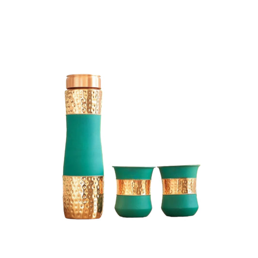 Zurit Premium Copper Bottle set - Green Silk Finish