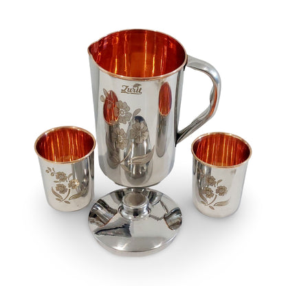 Pure Steel-Finished Copper Drinkware Set - Lasered Floral Design 1500 ml