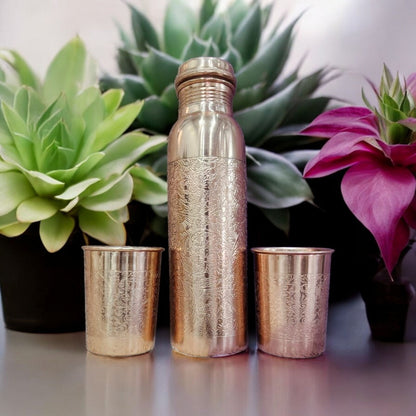 Radiant Etched Copper Bottle Set – 950ml Bottle with Two 250ml Cups Zurit Enterprise