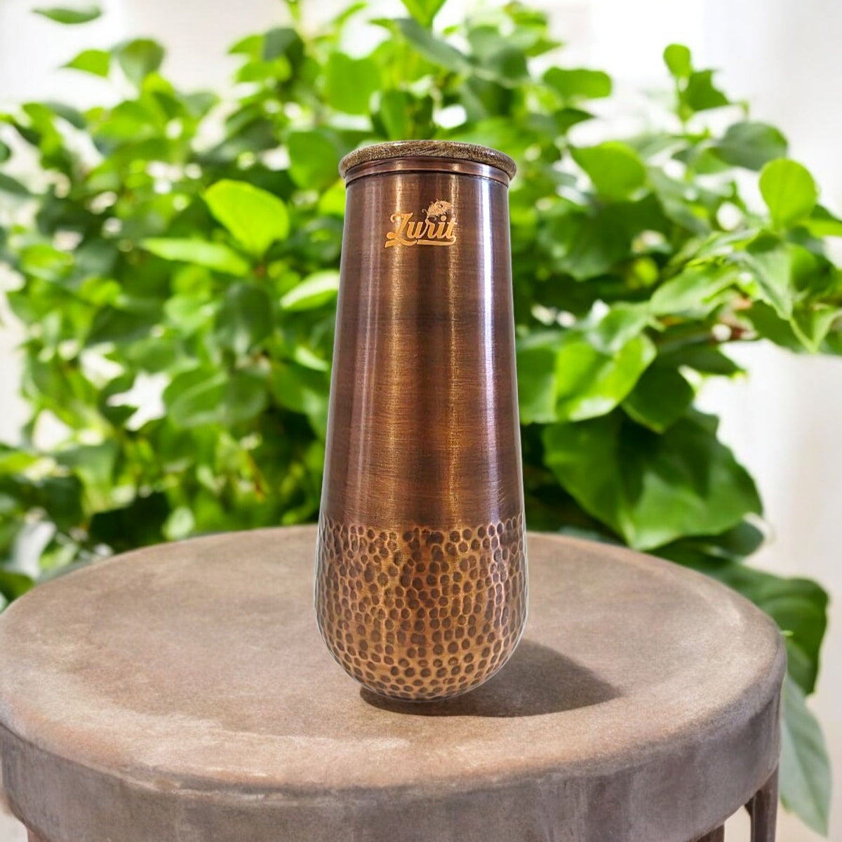 Luxury Dark Antique Copper Bottle Set with Wooden Lid Zurit Enterprise