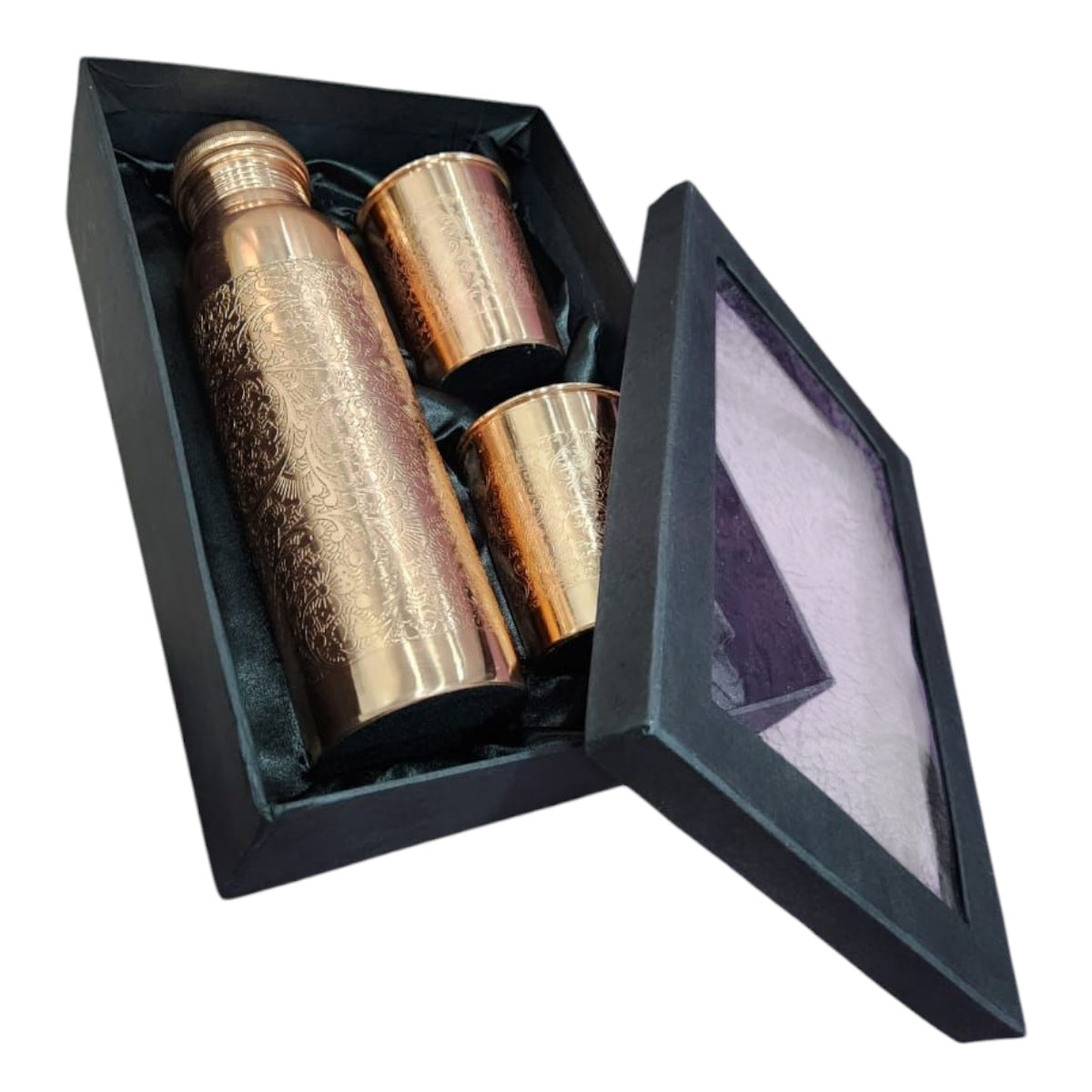 Radiant Etched Copper Bottle Set – 950ml Bottle with Two 250ml Cups Zurit Enterprise