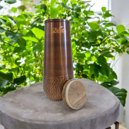 Luxury Dark Antique Copper Bottle Set with Wooden Lid Zurit Enterprise