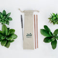 Premium Copper Straw Set – 2 Reusable Straws with Cleaning Brush & Cotton Pouch